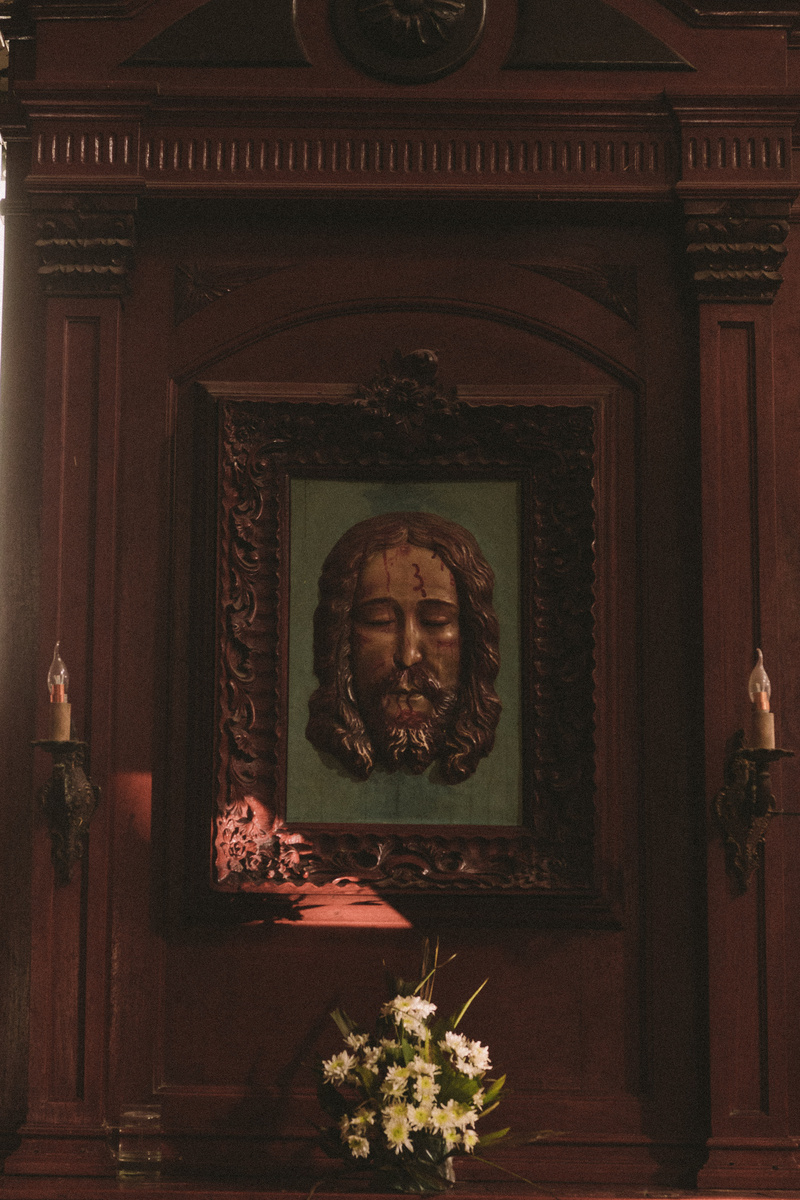 Carved Image of Christ on Wood in a Church